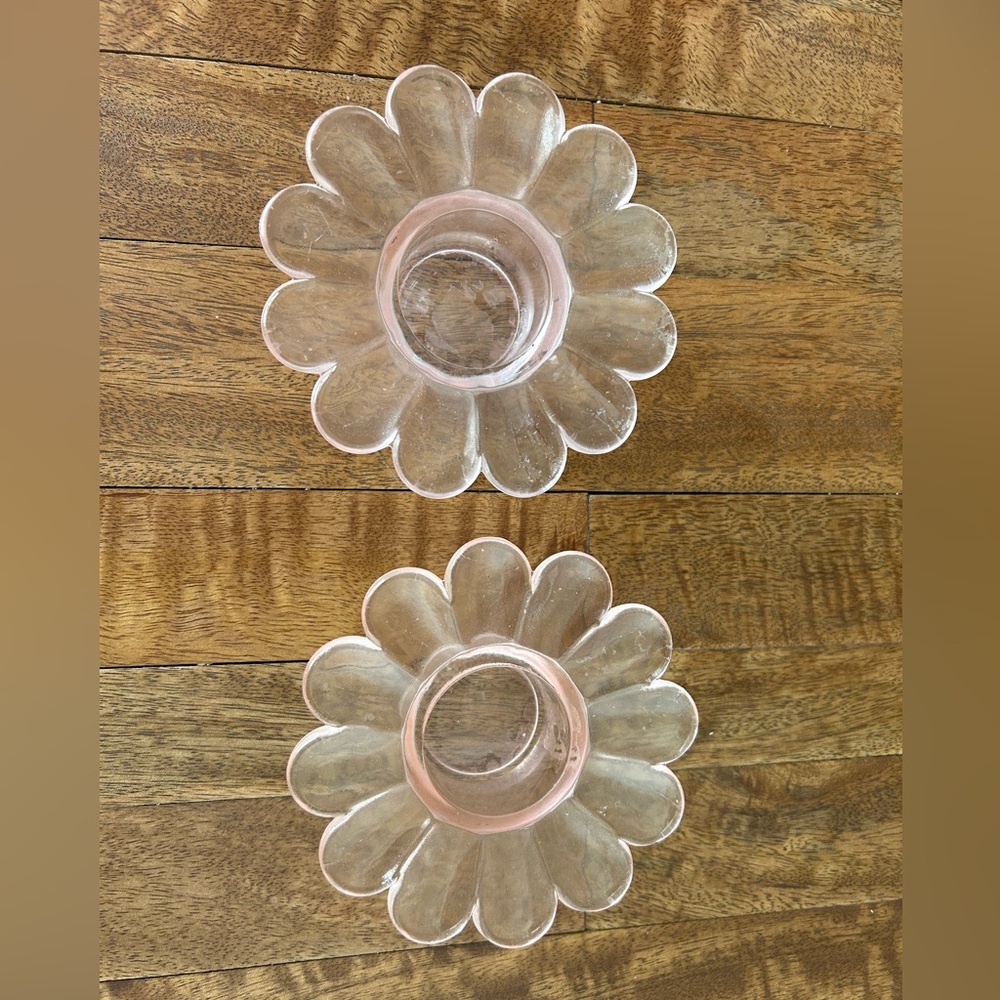 Pink Flower-Shaped Glass Candle Holders